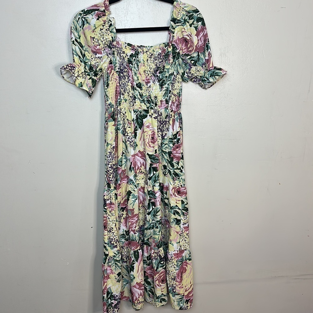 Sunday Up Floral Smocked Top Puff Sleeve Ruffle Tiered Maxi Summer Dress - Picture 7 of 9